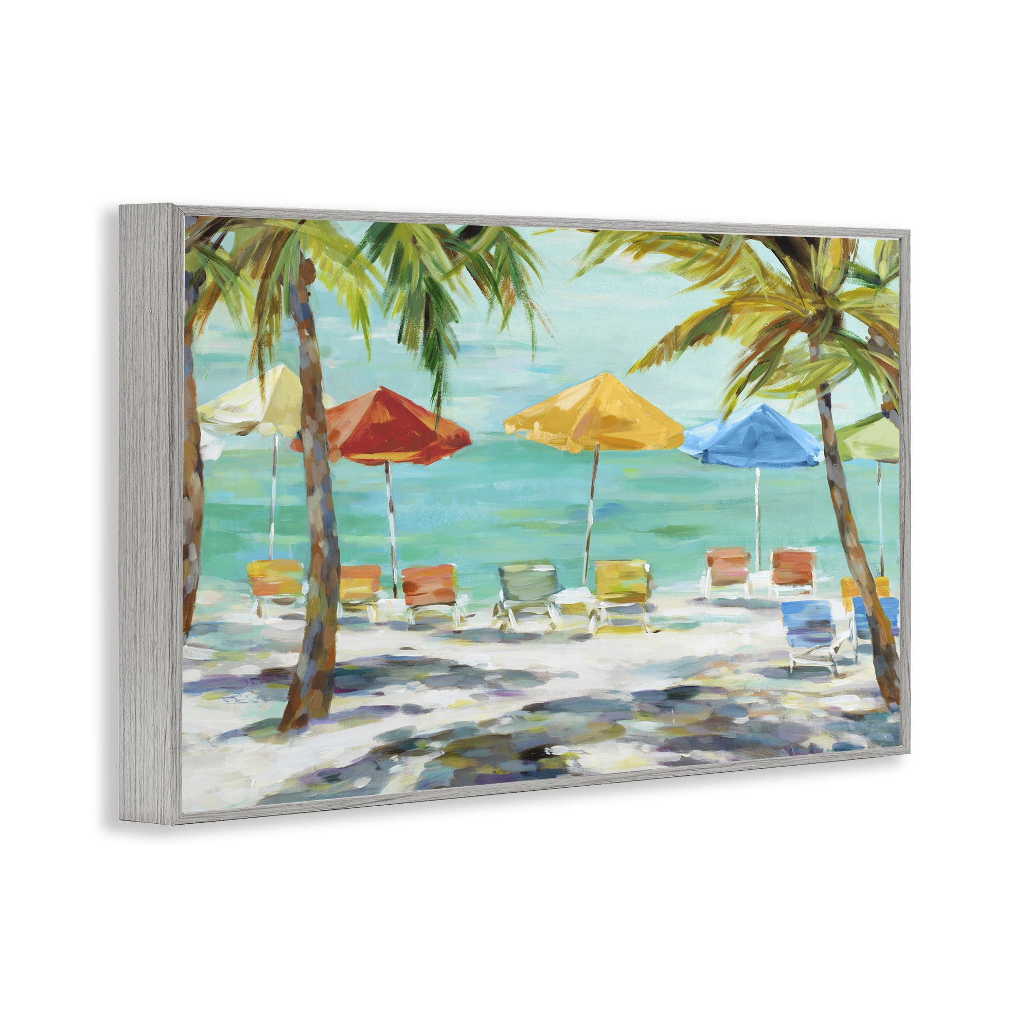 Stupell Industries Umbrellas Under the Palms Gray Framed Giclee Art, design by Lorenzo Collective