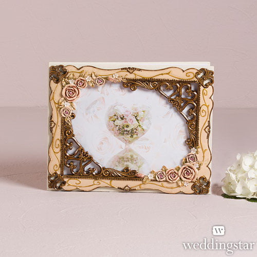 WEDDINGSTAR Elegant Vintage Rose Wedding Guest Book with Photo Frame