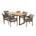 thumbnail image 6 of Andre Outdoor 7 Piece Rectangular Acacia Wood and Wicker Dining Set, Multi Brown, Teak, Black, 6 of 6
