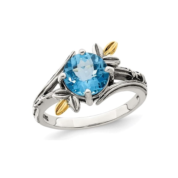2.05 Carat (Ctw) Blue Topaz Floral Ring in Sterling Silver with Yellow Accents