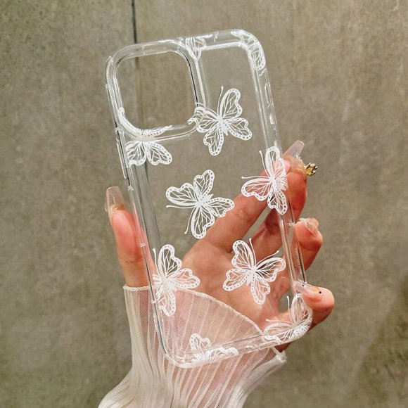 Cartoon White Butterfly Clear Case For iPhone 16 15 14 13 12 Mini 11 Pro Max X XR XS 7 8 Plus SE2 Soft Cover With Air Cushion tzw