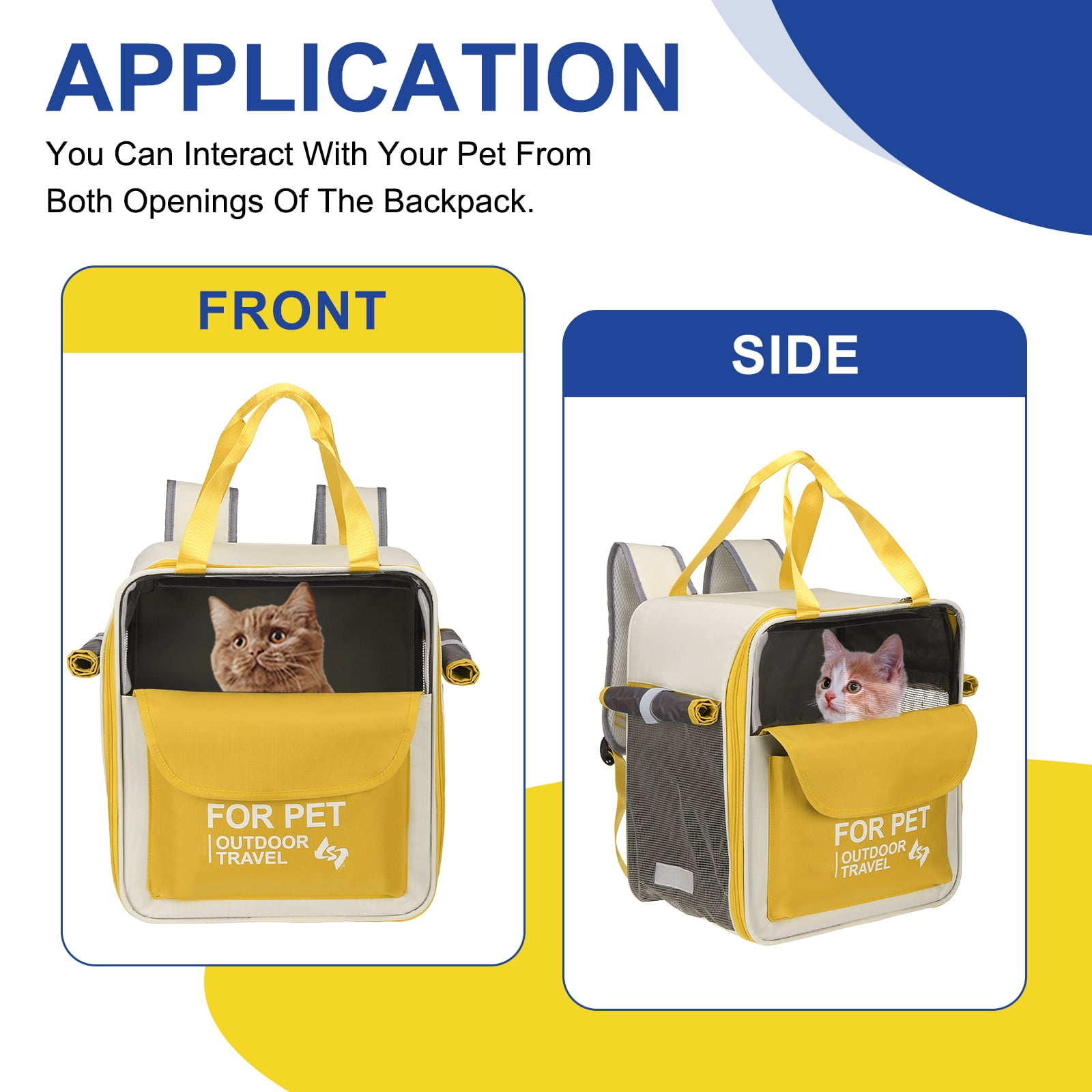 Uxcell Pet Backpack Carrier, Portable and Ventilated, Oxford Cloth, Dogs Cats and Small Animal Travel Bag 13.39", (Yellow, 1 Pcs), Intended for Hiking / Camping / Traveling