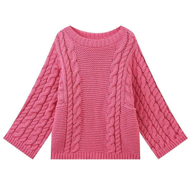 Ailaofu Women's Solid Color Twist Knit Pullover Sweater for Autumn Spring Casual Wear