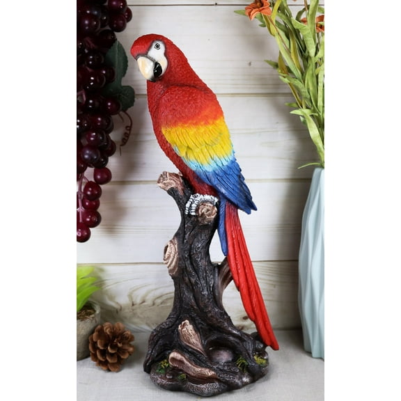 Ebros Gift Tropical Rainforest Red Scarlet Macaw Parrot 13.75 inch Garden Statue
