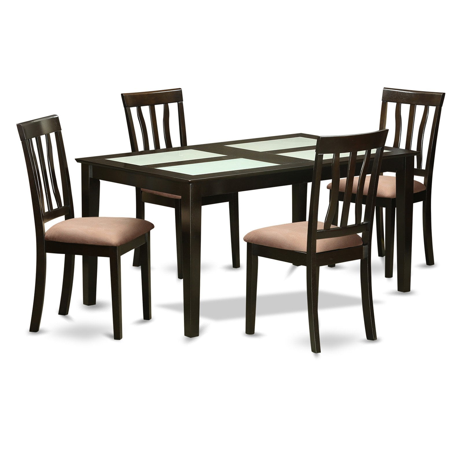 East West Furniture Capri 5 Piece Splat Back Glass Top Dining Table Set