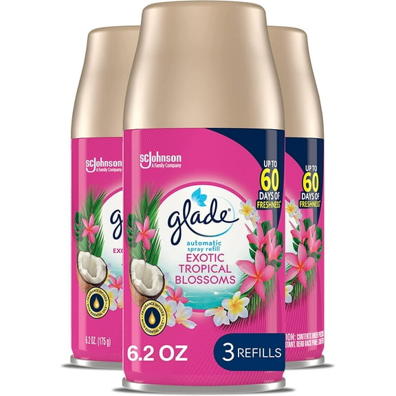 Glade Automatic Spray Refill, Air Freshener for Home and Bathroom, Tropical Blossoms, 6.2 Oz, 3 Count