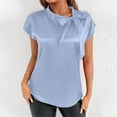 thumbnail image 6 of Women's Casual Blouses Tie Front Short Sleeve Tunic Tops Solid Color Basic Shirts Soft Comfy Summer Clothes (XL, Sky Blue), 6 of 6
