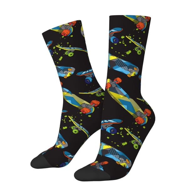Fotbe Colorful Skateboard Calcetas Largas con Estampado para Hombre y Mujer – Calcetas de Compresión Transpirables y Elásticas, Viajar y Uso Diario Talla 5-11