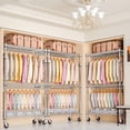 thumbnail image 4 of M MZG Rolling Closet, 3 Tiers Adjustable Wire Shelving Clothes Rack with 2 Rods and Side Hooks, Independent Wardrobe Storage Rack, Capacity 1050 ,17.7” D X 47.2” W X 83.6” H, Chrome, 4 of 8