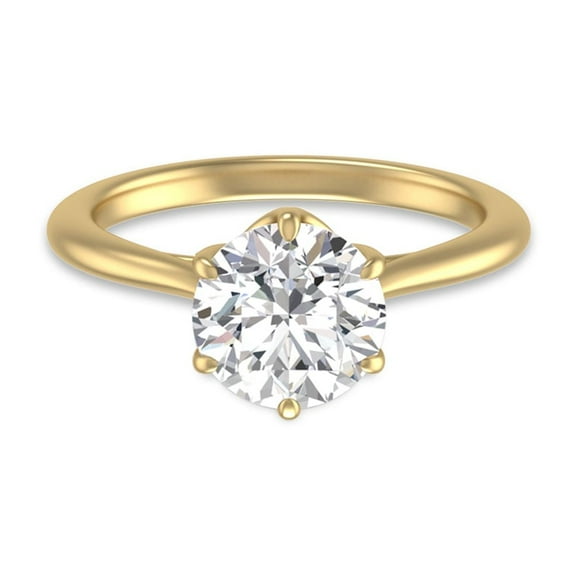 SZUL Women's 6 Prong Lianne Solitaire Ring with IGI Certified 2 Carat Center Round Lab Grown Diamond in 14K Yellow Gold