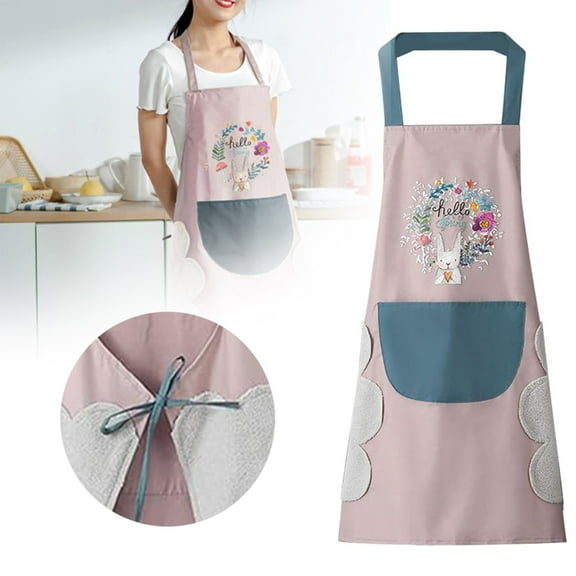 Clearance Apron Sleeve under $5 Women Kitchen Apron With Hand Wipe Pockets For Cooking Baking Wipeable Oil Proof Cartoon Wreath Rabbit Kitchen Nail Shop Apron