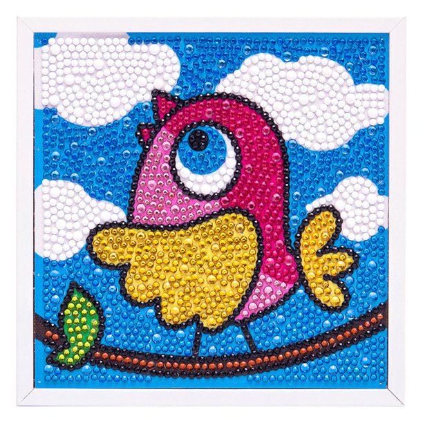 Pintura de diamantes de imitación hecha a mano, juguetes educativos de bricolaje, regalos para niños, pintura de taladro completo con marco para principiantes, niñas, niños, pájaro Yuarrent FN006796-01