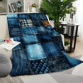 thumbnail image 2 of Denim Patchwork Flannel Blanket, All Seasons Warm And Comfortable Bed Blanket, Travel Camping Multipurpose Lunch Break Small  Blanket, Best Gift for Family Friends, Flannel, Bed Blanket, 2 of 7