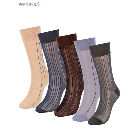 BadPiggies 10 Pairs Mens Silk Sheer Dress Socks Ultra Thin Breathable Summer Dry Fit Business Crew Socks