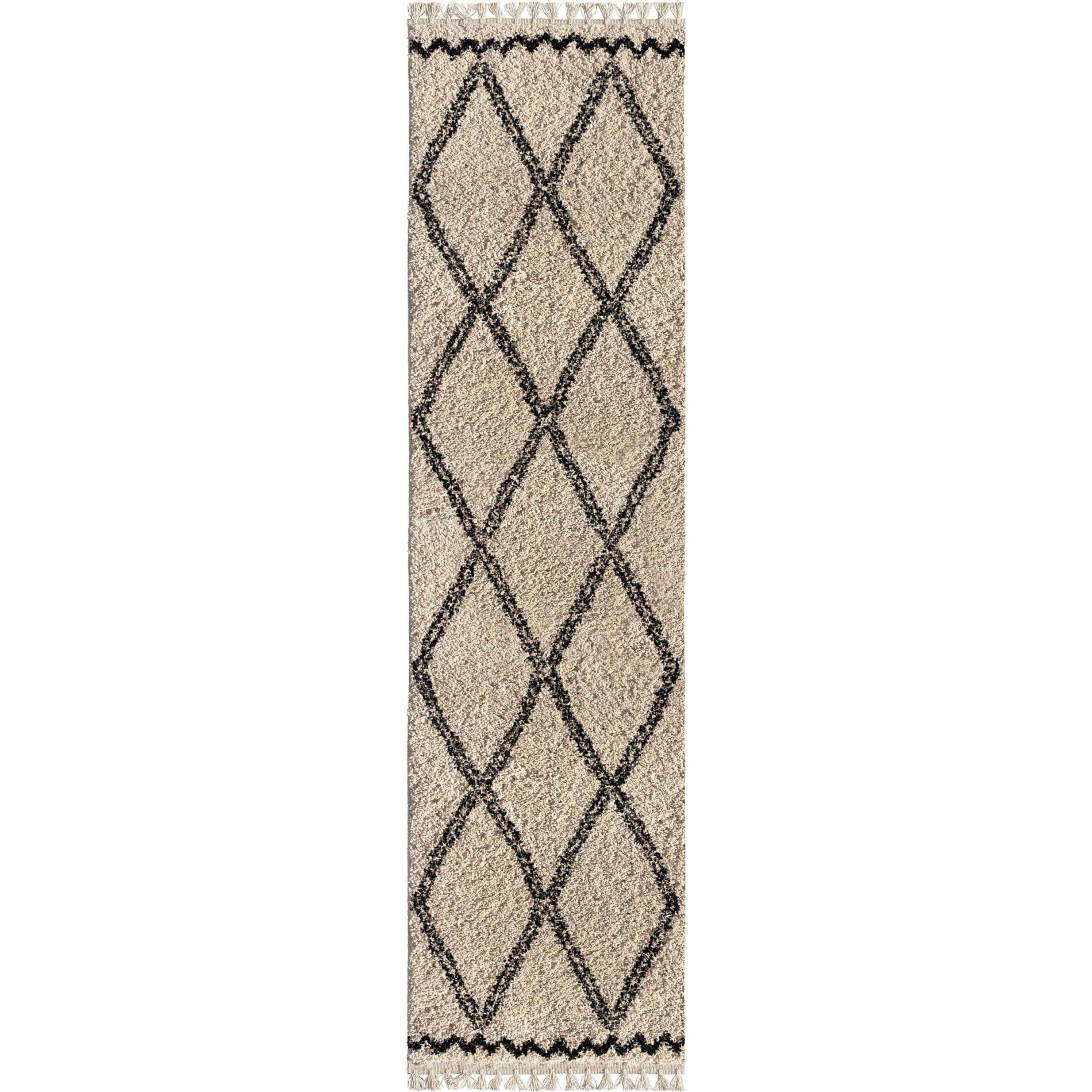23" x 90" x 1'.18" Off White Polypropylene Runner Rug with Fringe