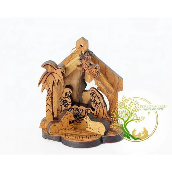 Mini Nativity Scene Ornament Made From The Olive Tree In The Holy Land | Home Religious Décor | Perfect Christmas Nativity Set Decoration