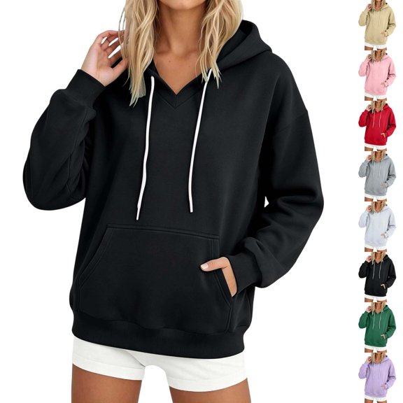 Xaqiouau Hoodies for Women Fleece Pullover Sweatshirts Oversized Long Sleeve Drawstring Hooded Sweatshirt Casual Loose Fall Winter Hoodie with Pocket