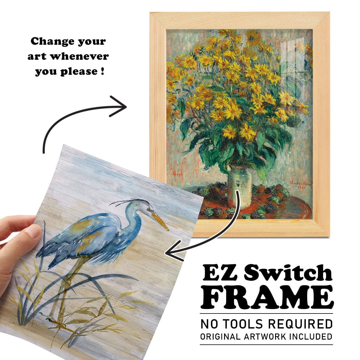 Blue Heron I -Framed Print w/glass-Natural Wood