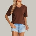 thumbnail image 2 of ZQUUVOU Women's Cotton T-Shirts Solid Color Summer Short Sleeve V-Neck Top(Khaki,S), 2 of 4