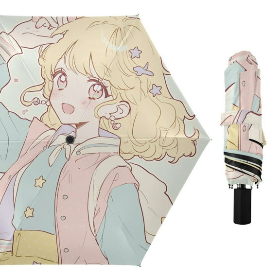 Cute Anime Schoolgirl Compact Sun Umbrella Windproof Travel Umbrellas for Rain Strong Portable UV Protection