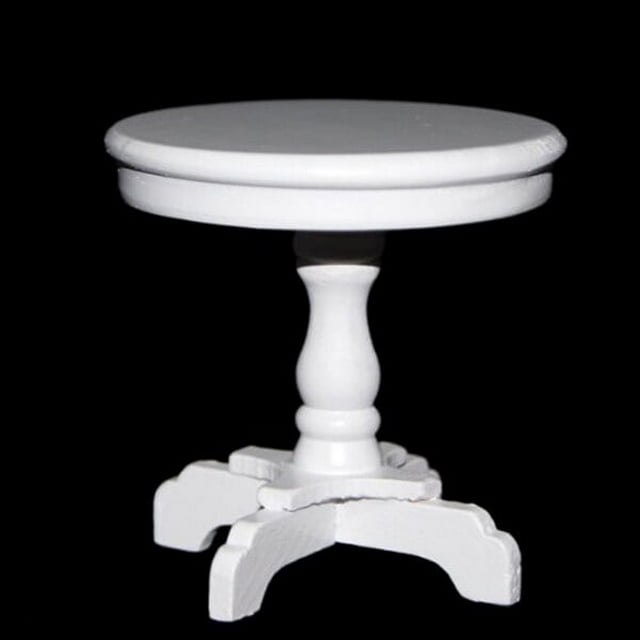 White Mini Round Wood Table for 1 12 Scale Kids Playing Use Traditional Design with Excellent Workmanship