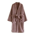 thumbnail image 2 of Roncen Women's Fall Winter Soft Bathrobe - Cozy Long Sleeve Button Front Loungewear - Solid Color Housecoat with Pockets for Home Relaxation, 2 of 3