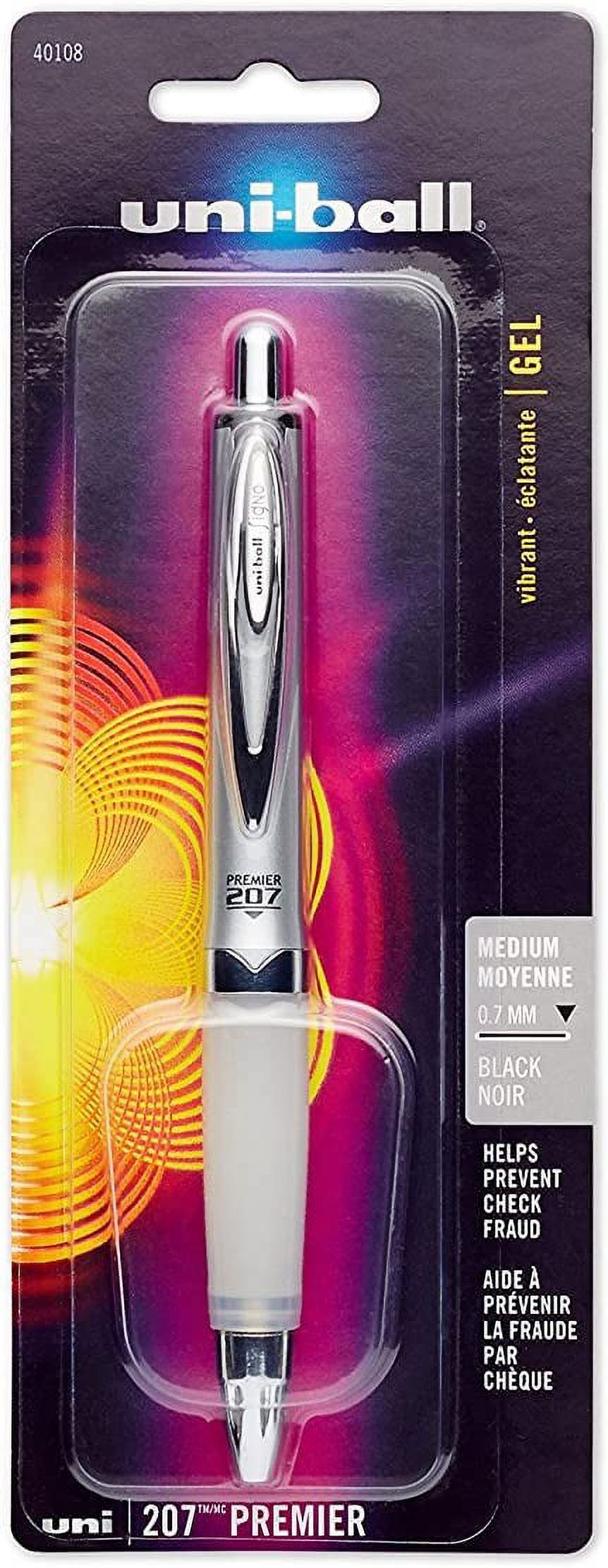 Uni-Ball 207 Premier Retractable Gel Rollerball Pen, 0.7mm, Medium Point, Black Ink (6 Pack, Black)