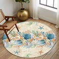 thumbnail image 2 of Round Area Rug 8 Ft, Beach Coastal Beige Washable Non-Slip Circle Carpet for Living Room/Bedroom, Nautical Shell Starfish Coral Summer Collection Low-Profile Large Area Rugs for Indoor, 2 of 8