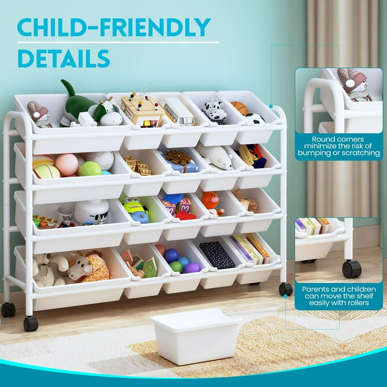 OLizee Kids Toy Storage Organizer, 4-Tier Metal Rack, 20 Plastic