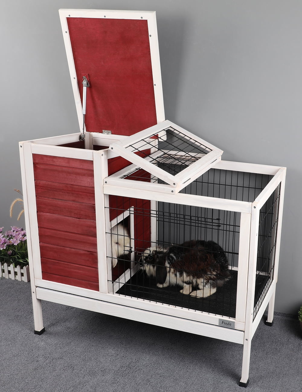 Petsfit Spacious Comfortable Large Rabbit Hutch with Ventilation and Pull Out Tray, Indoor and Outdoor Guinea Pig Cage