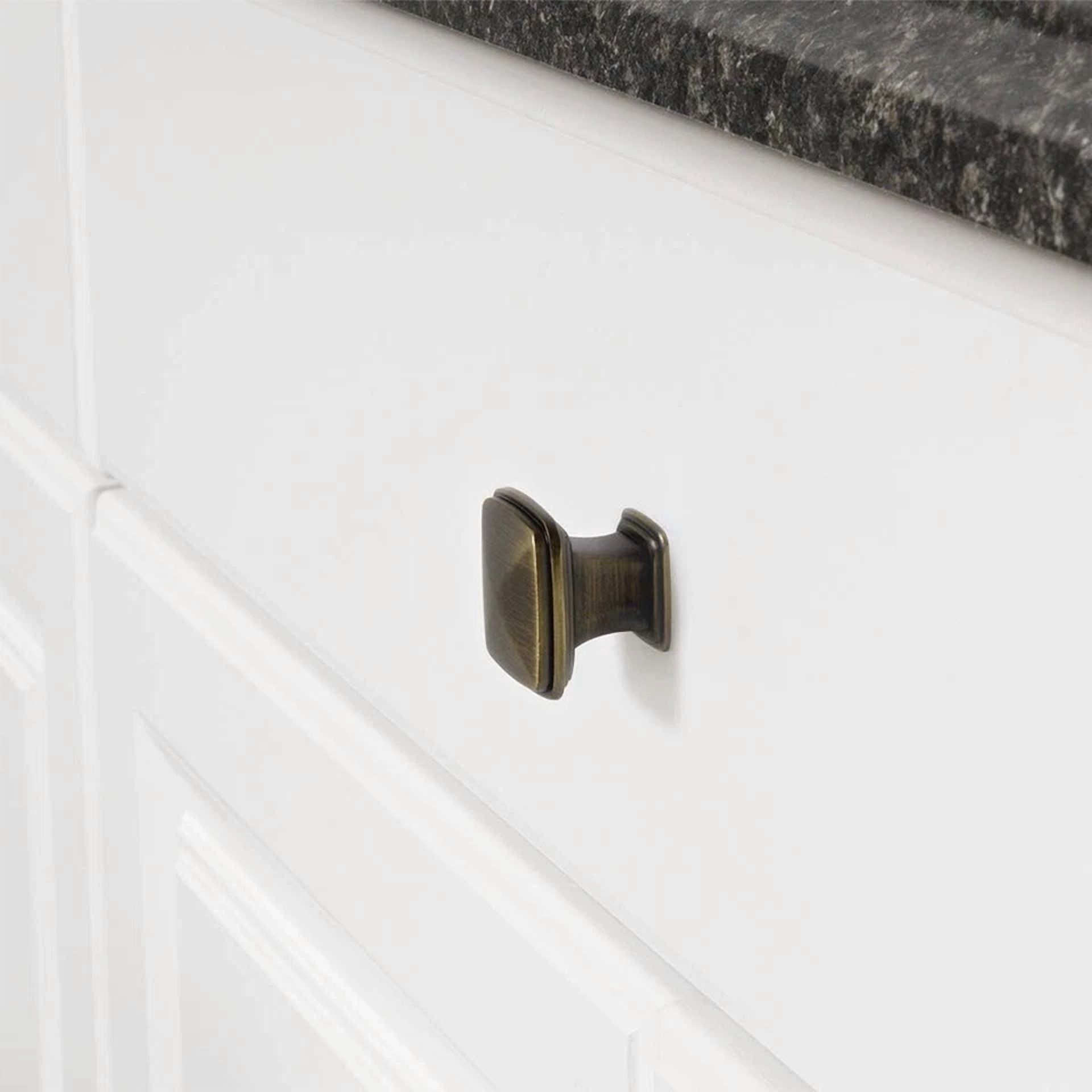 CRESTIN- 10 Pack Square Knob Kitchen/Bathroom Cabinet Hardware Antique Brass 1.25 In