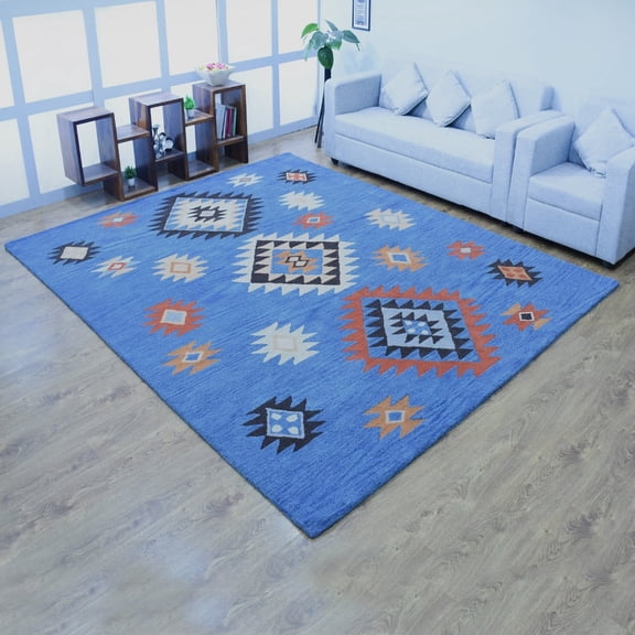 Rugsotic Carpets Hand Tufted Wool Eco-Friendly Area Rugs - 9'x12', Rectangle, Light Blue, Modern Contemporary Design, High Pile Handmade Anti Skid Rugs for Living Room, Bed Room (K00S07)