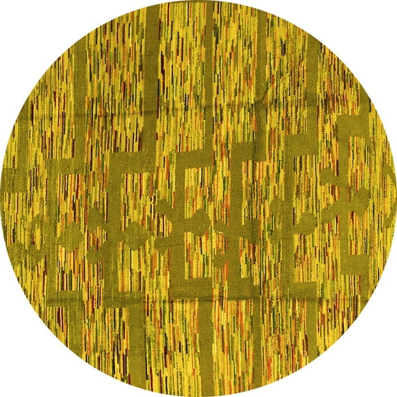 Ahgly Company Machine Washable Indoor Round Abstract Yellow Modern Area Rugs, 7' Round