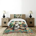 thumbnail image 4 of Ambesonne Cat Quilted Bedspread Set 2 Pcs, Painting Boho Cozy Scene Kitty, Twin Size, Jade Green Grey Orange, 4 of 5