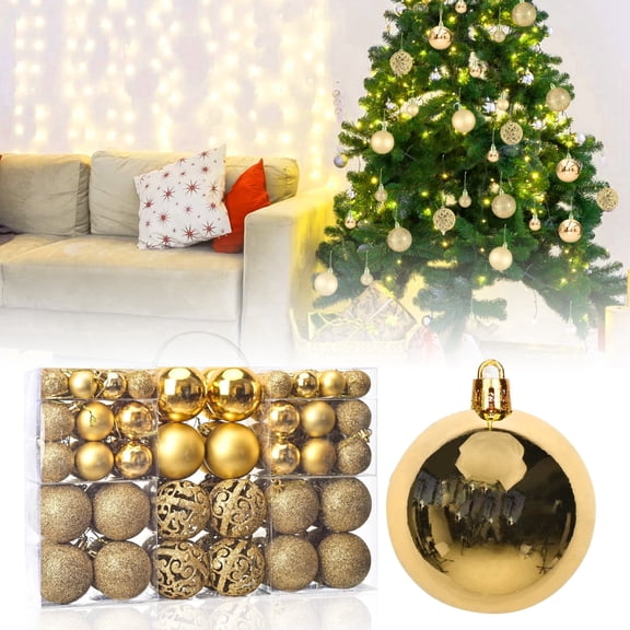 HioHa 100-Pack Christmas Ball Ornaments, Shatterproof Plastic Decor with Hanging Cords, Assorted Sizes and Finishes for Xmas Tree, Gold