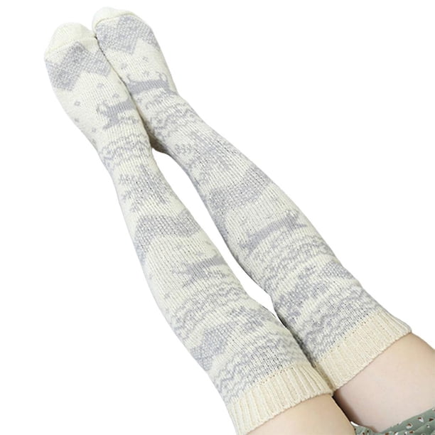 Mujeres Invierno Punto Grueso Para Botas Extra Largas Calcetines Navidad Alce Patrones De Copo De Nieve Suave Acogedor Cálido Sobre La Rodilla Medias Altas Muslo Calentadores De Pi