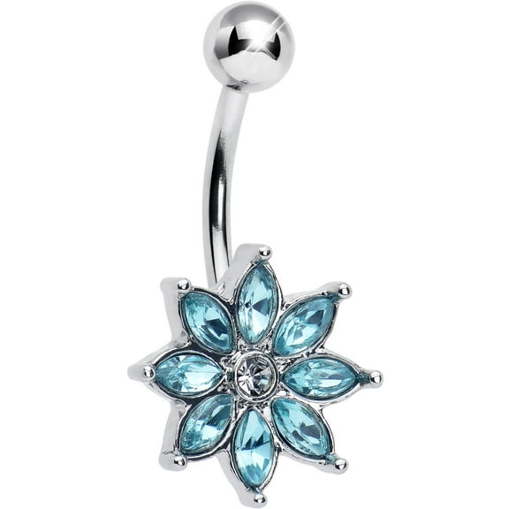 Body Candy Womens 14G 316L Stainless Steel Navel Ring Piercing Flower Elegance Bloom Blue Mens Belly Button Ring