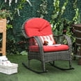 thumbnail image 2 of Outsunny Outdoor Rocking Chair with Seat and Back Cushion, Outdoor PE Rattan Garden Chair with Curved Armrests, for Porch, Backyard, Poolside, Red, 2 of 10