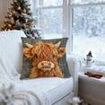 thumbnail image 3 of ​Printed Highland Cow Pillow Cover, Realistic Brown Long-Haired Cow Portrait on Dark Gray Background, Soft Farmhouse Decor for Living Room Couch Multicolor, 3 of 6