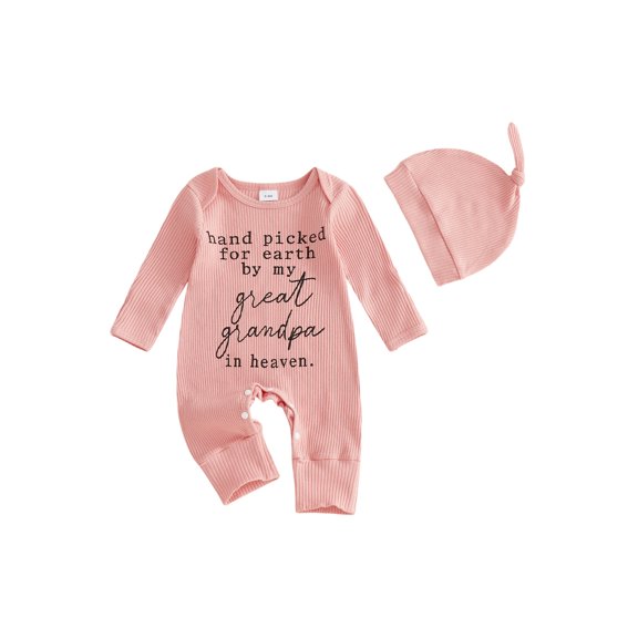 Cjfdfy Baby Boy Girl Newborn Hospital Going Home Outfit Hand Picked for Earth By My Great Grandma Grandpa Letters Romper Long Sleeve Ribbed Jumpsuit Hat Spring Fall Winter Clothes