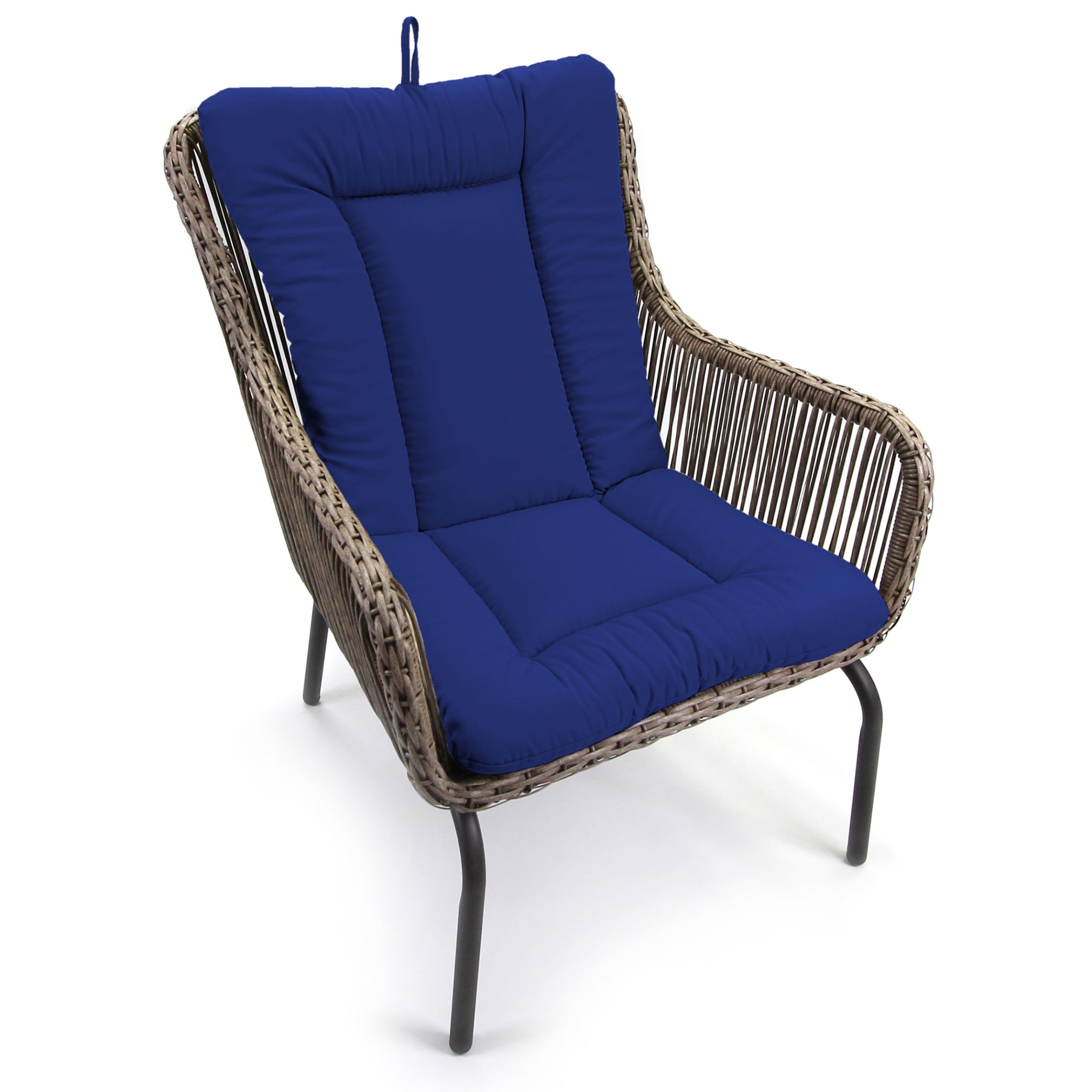 Jordan Manufacturing 38" x 21" Veranda Cobalt Blue Solid Rectangular Outdoor Wrought Iron Chair Cushion with Ties and Hanger Loop