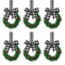 6 Pcs 5" Christmas Mini Cabinet Wreaths with Ribbon Bows Red Berry Artificial Small Kitchen Wreath for Window Front Door Farmhouse Wall Xmas Decorations