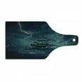thumbnail image 1 of Landscape Cutting Board, Stormy and Rainy Weather Waves Vintage Ship Sailing Oil Paint, Decorative Tempered Glass Cutting and Serving Board, Wine Bottle Shape, Dark Cadet Blue White, by Ambesonne, 1 of 1