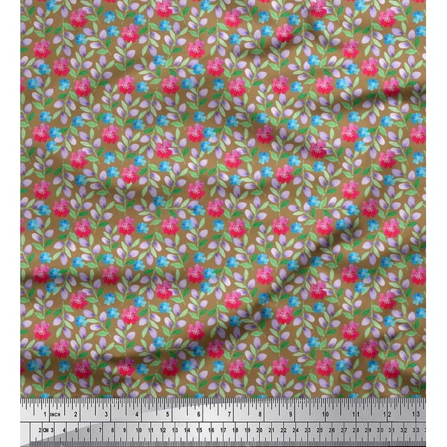 Soimoi Rayon Fabric Leaves & Floral Artistic Decor Fabric Printed Yard 56 Inch Wide