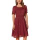 thumbnail image 1 of Vestido de Cuello Cuadrado INSPIRE CHIC para Mujeres con Estrellas Metálicas de Manga Corta A-Line con Cintura Elástica Midi S Rojo Oscuro, 1 of 6