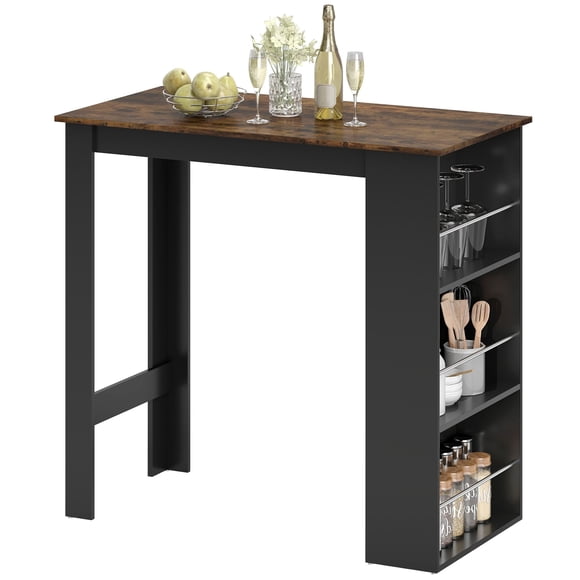 Modern Rustic Brown Bar Table with 3-Tier Storage Shelves, Counter Height Dining Table for Kitchen, Living Room or Home Bar, 44.1"W x 22.4"D x 41.7"H Particleboard Console Table