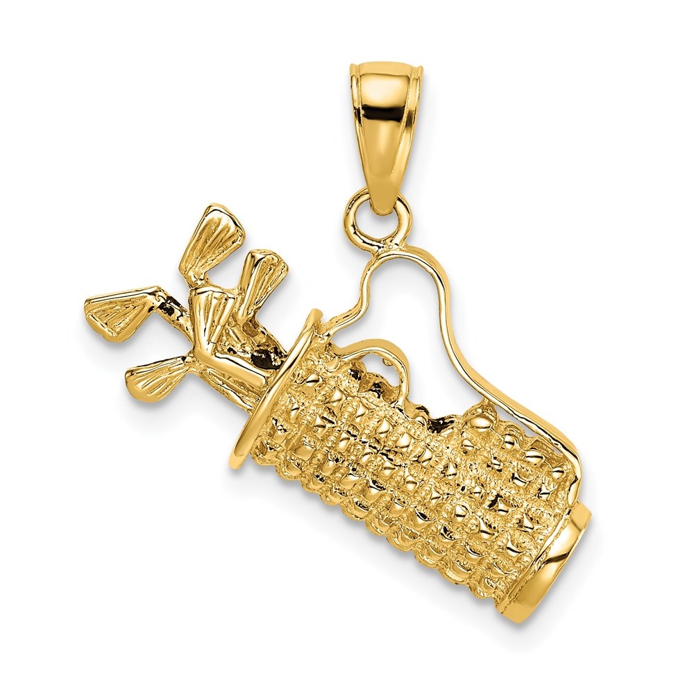 Diamond2Deal 14K Yellow Gold Golf Bag with Clubs Charm Pendant for