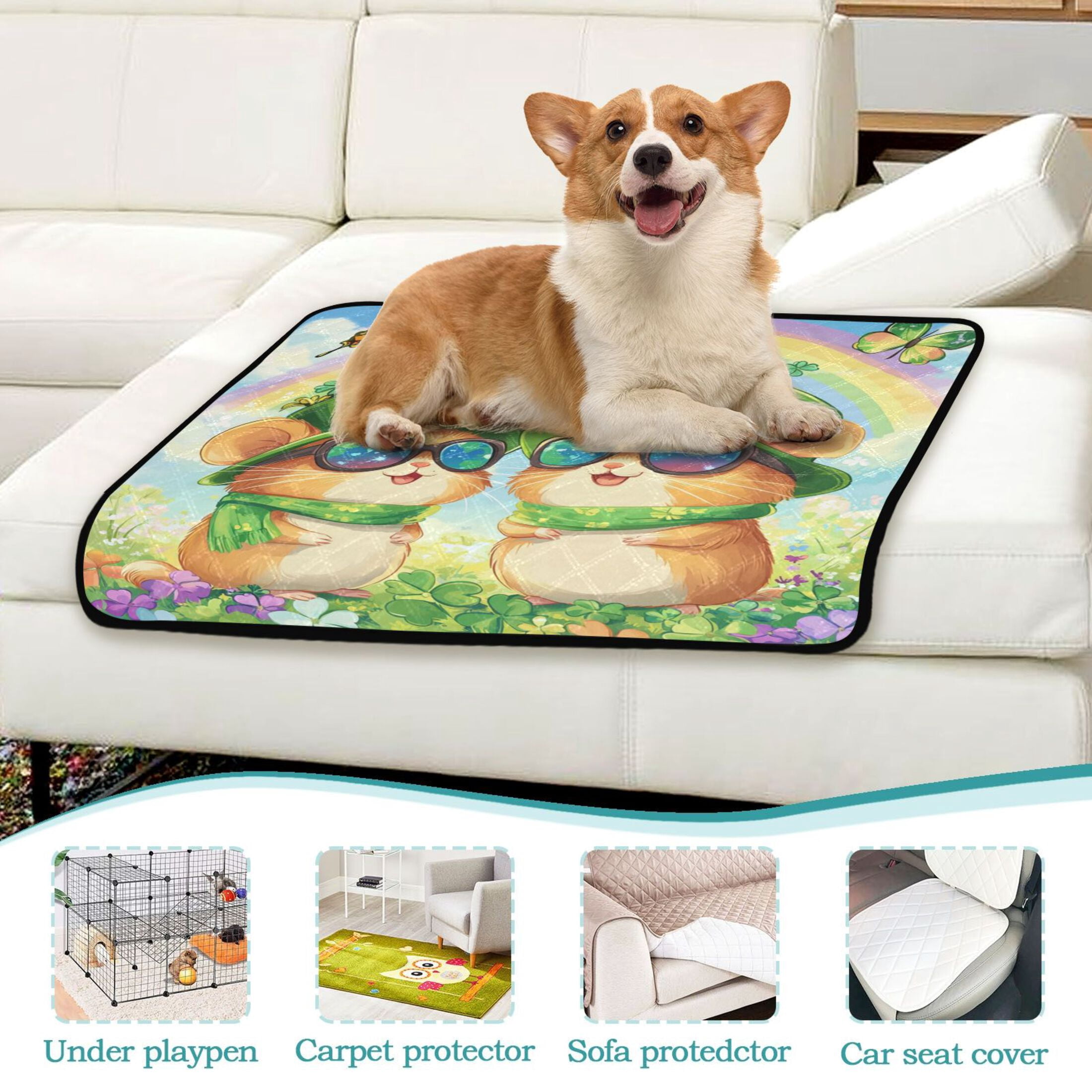 Qxltty St Patricks Hamsters Cat litter Pads Pet Set of 2 Diaper Mats Center Anti-leakage Layer Absorbent Soft and Comfortable