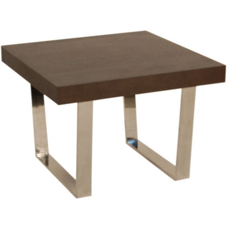 Benjara Ien 28 Inch Side End Table, Square Top, Metal Sled Legs, Espresso Brown