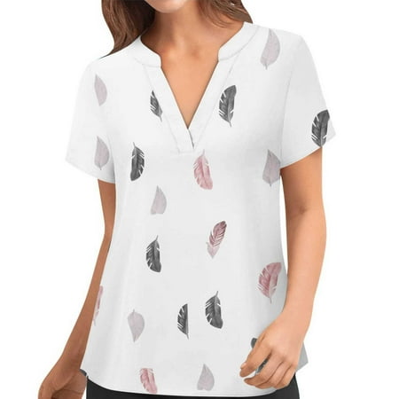 

Womens Fall Summer Graphic Top Wrap Scrub Criss Cross Work Short Sleeve V Neck Top for Women Fashion D0